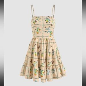 NWT CIDER BUTTERFLY & FRUIT PATTERN RUFFLE LAYER CAMI DRESS - Size Small SKU:363
